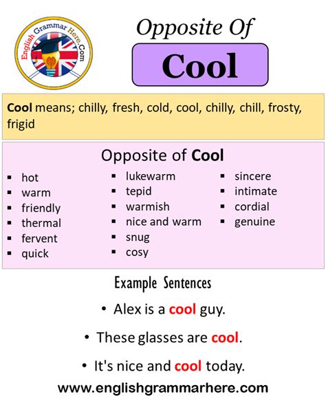 Cool antonyms - Antonyms for Cool Off (opposite of Cool Off). Antonyms for Cool off. 315 opposites of cool off- words and phrases with opposite meaning. Lists. synonyms. 